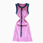 Color-blocking Denim Patchwork Knitted Dress