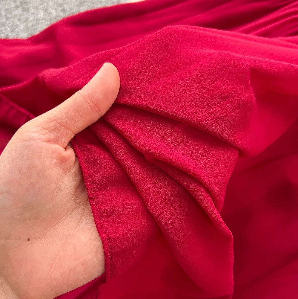 V-neck Pleated Dress with Belt
