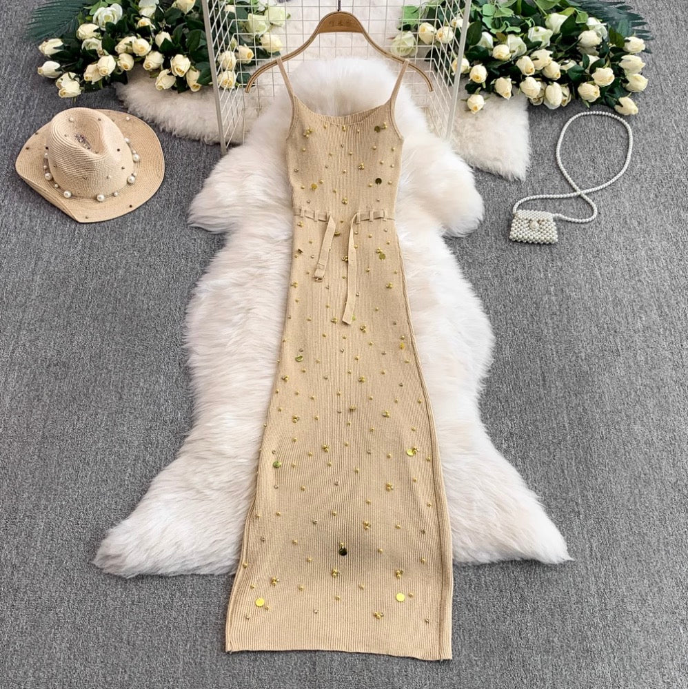 Chic Beaded Knitted Slip Dress