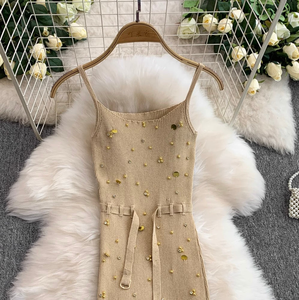 Chic Beaded Knitted Slip Dress