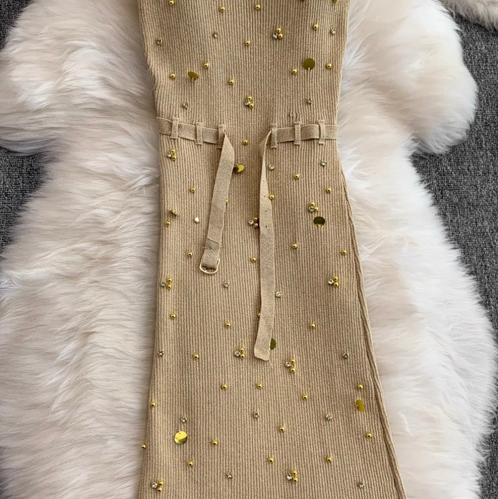 Chic Beaded Knitted Slip Dress