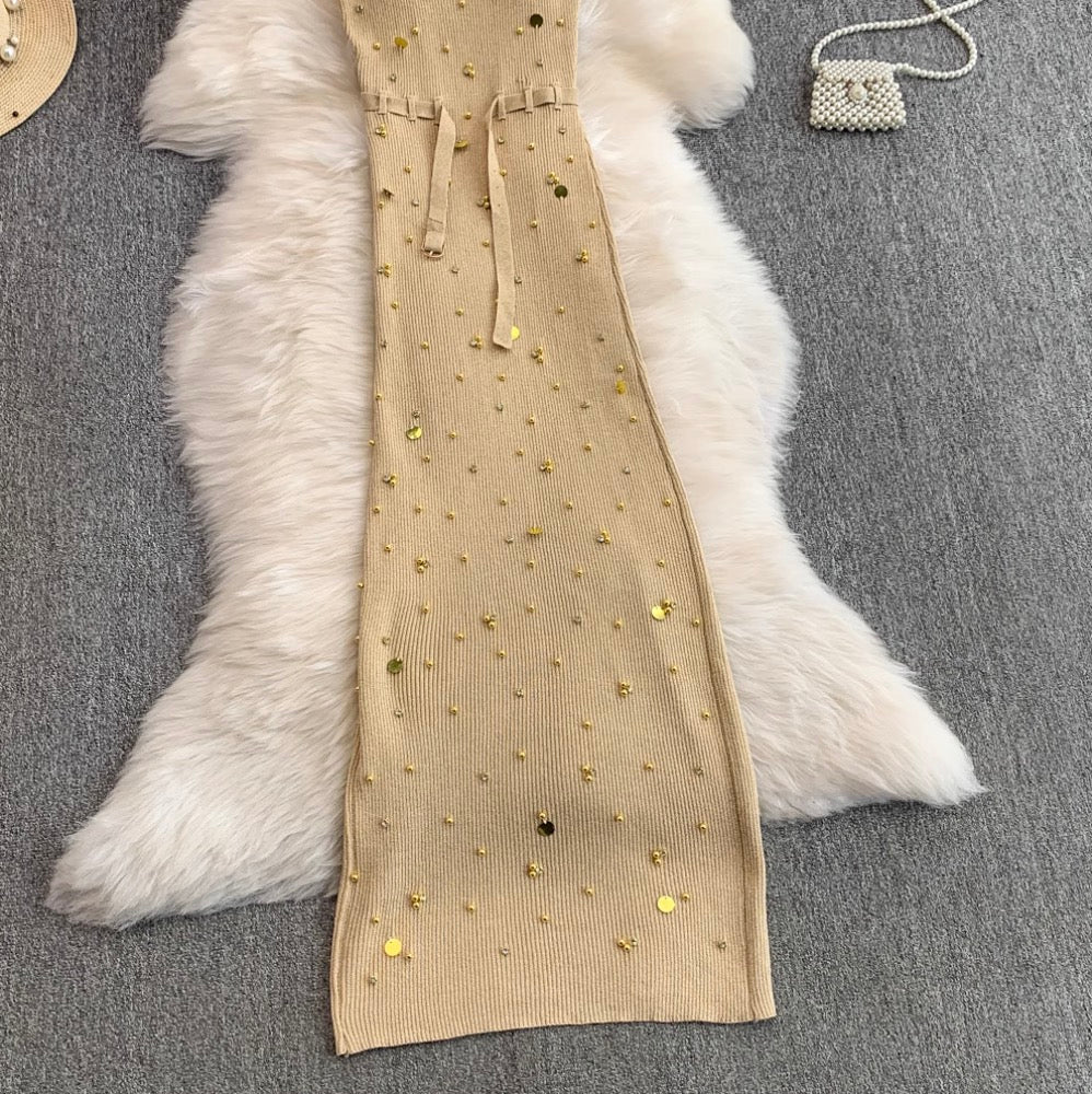 Chic Beaded Knitted Slip Dress