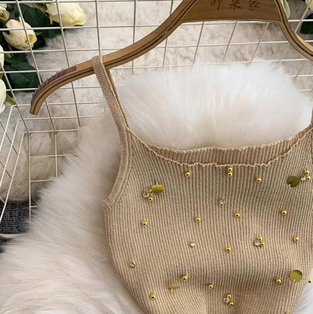 Chic Beaded Knitted Slip Dress