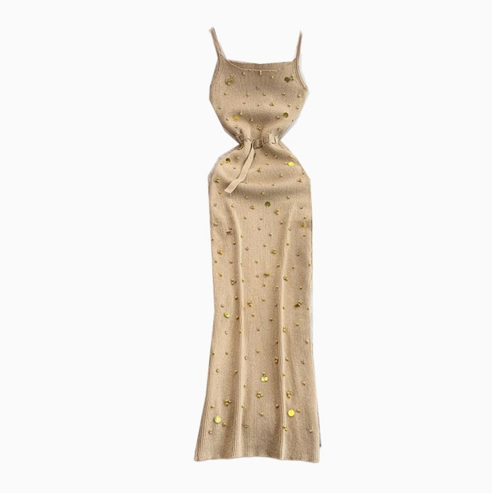 Chic Beaded Knitted Slip Dress