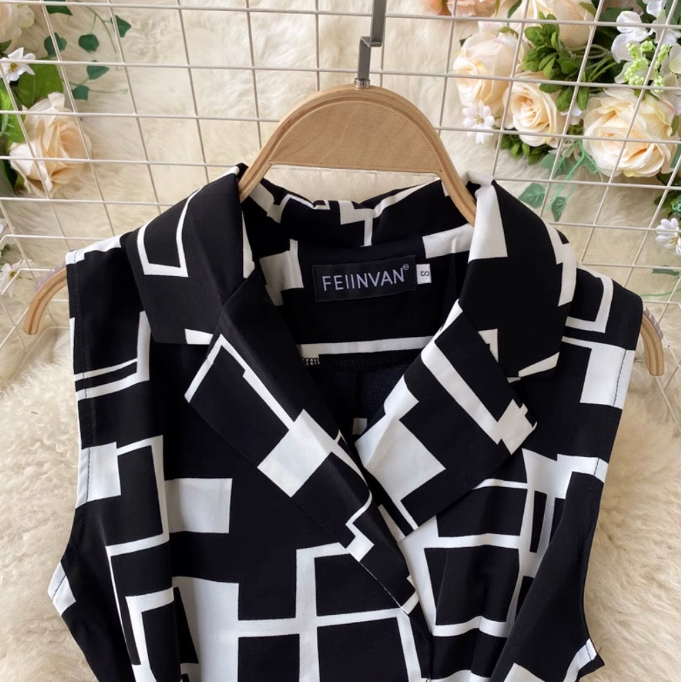 Niche Geometric Printed Shirt Dress