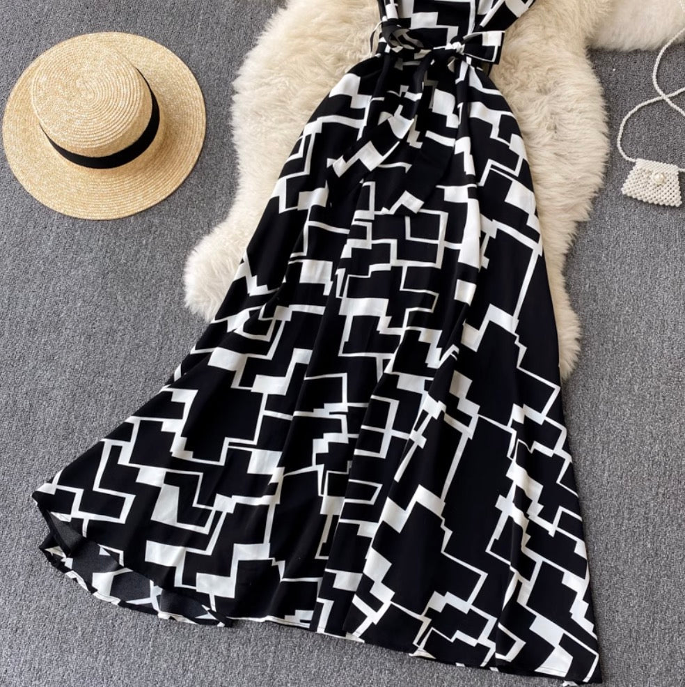 Niche Geometric Printed Shirt Dress