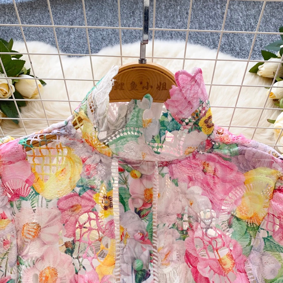 Colorful Hollowed Crochet Lace Dress
