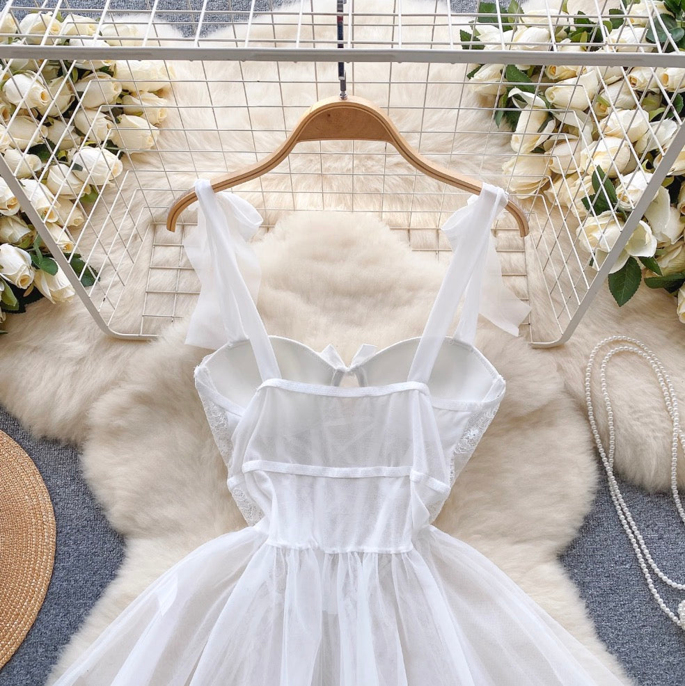 Lace Patchwork Puffy Mesh Slip Dress
