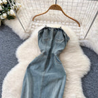 Chic Denim Split Bustier Dress