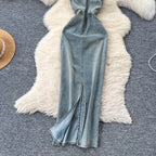 Chic Denim Split Bustier Dress