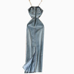 Chic Denim Split Bustier Dress