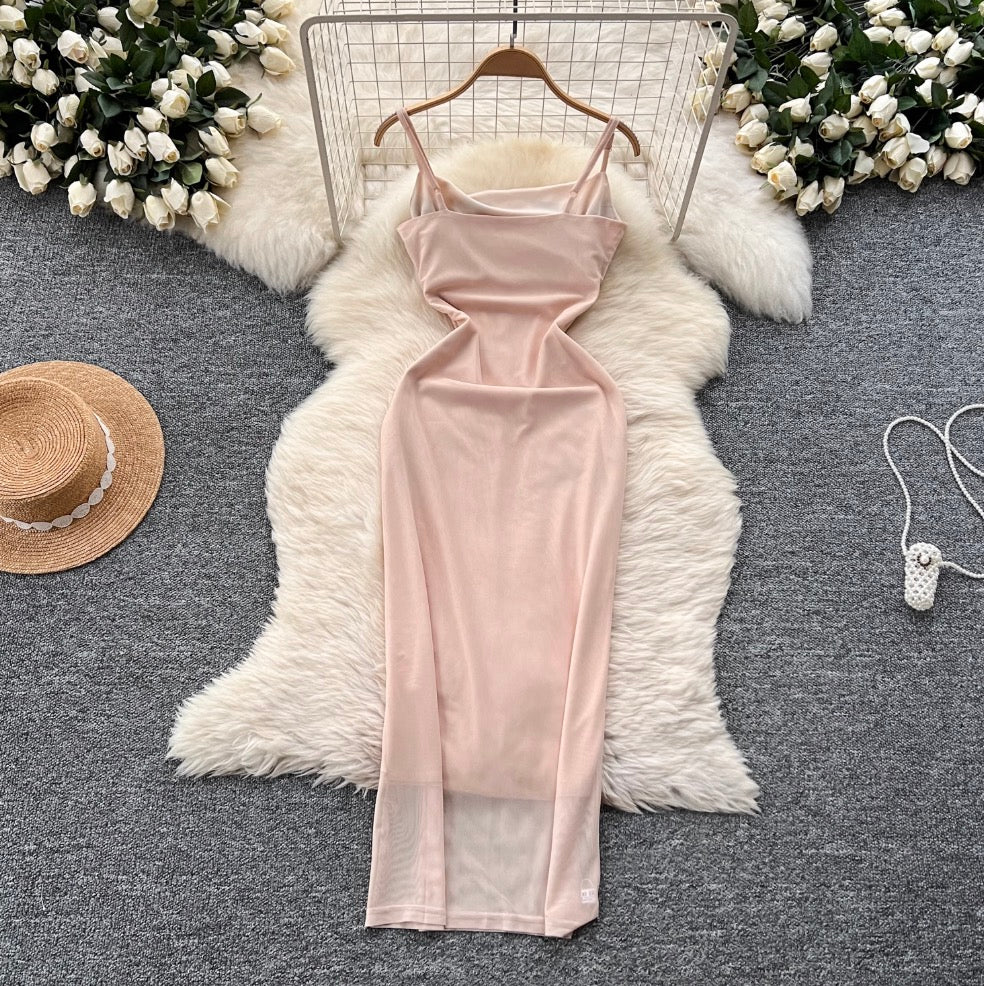 Butterfly Printed Mesh Slip Dress