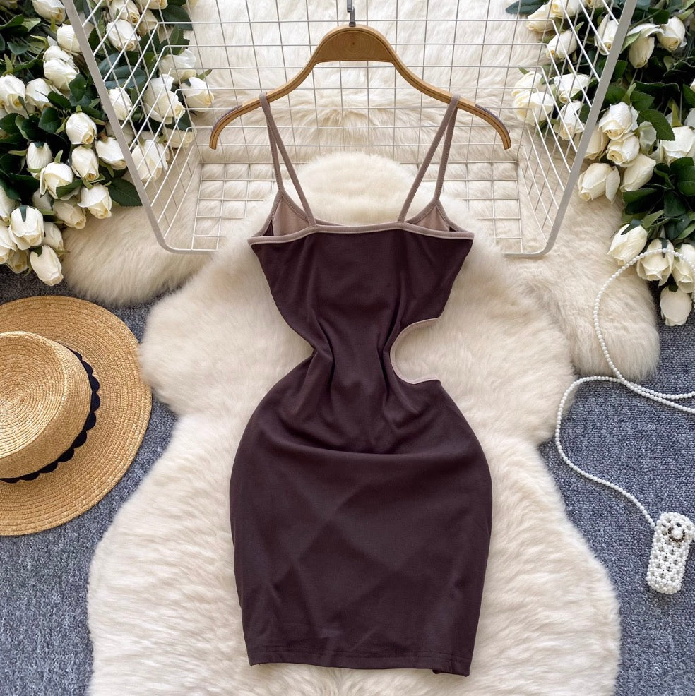 Irregular Design Color Blocking Slip Dress