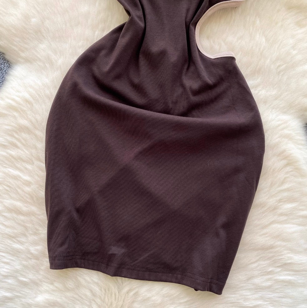 Irregular Design Color Blocking Slip Dress