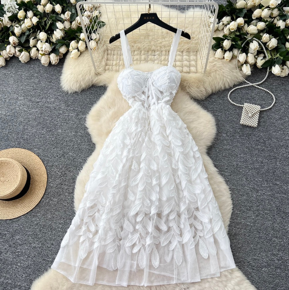 Courtly Embroidery Mesh Slip Dress
