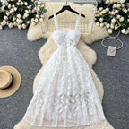 Courtly Embroidery Mesh Slip Dress