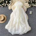 Apricot Pleated Bud Mesh Bustier Dress
