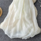 Apricot Pleated Bud Mesh Bustier Dress