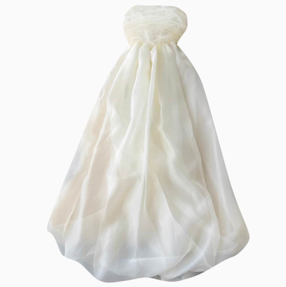 Apricot Pleated Bud Mesh Bustier Dress
