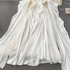 Bat Sleeve White Satin Slip Dress