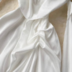 Bat Sleeve White Satin Slip Dress