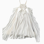 Bat Sleeve White Satin Slip Dress