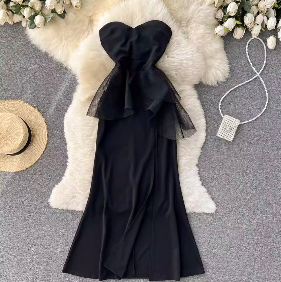 Elegant Black Fishtail Bustier Dress