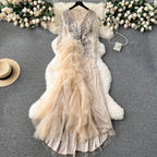 Premium Sequined Ruffled Mesh Dress