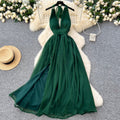 Deep V-neck Backless Halter Dress