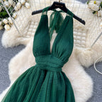 Deep V-neck Backless Halter Dress