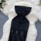 Off-shoulder Black Lace Patchwork Dress