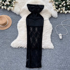 Off-shoulder Black Lace Patchwork Dress