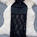 Off-shoulder Black Lace Patchwork Dress