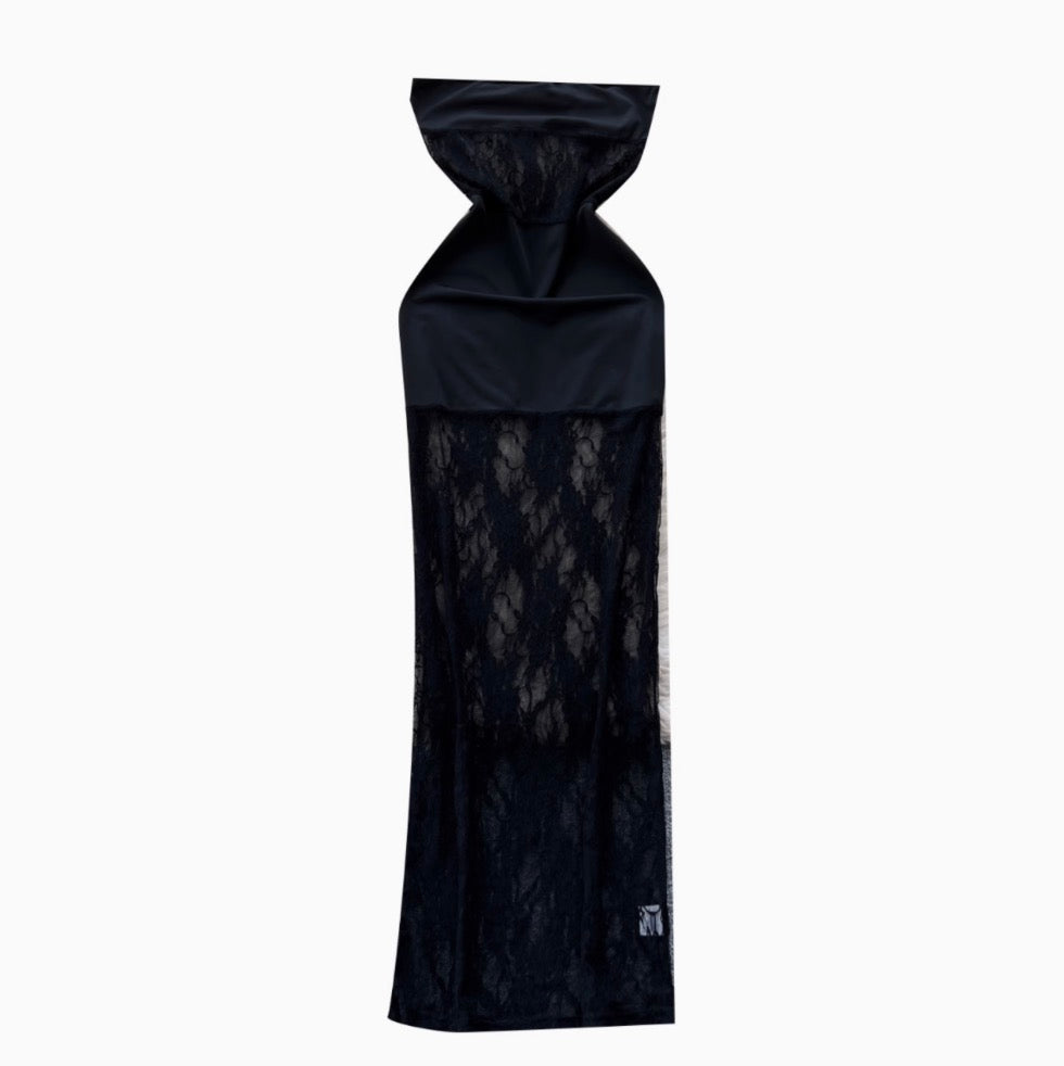 Off-shoulder Black Lace Patchwork Dress