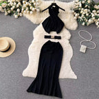 Cross Halter Top & Fishtail Skirt 2Pcs