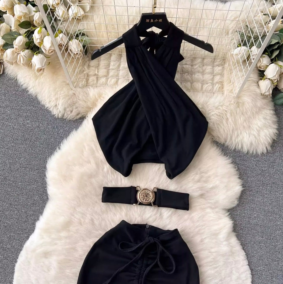 Cross Halter Top & Fishtail Skirt 2Pcs