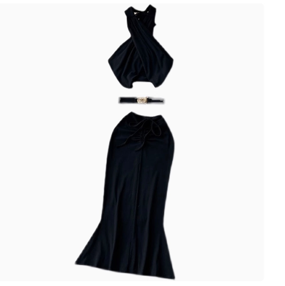 Cross Halter Top & Fishtail Skirt 2Pcs
