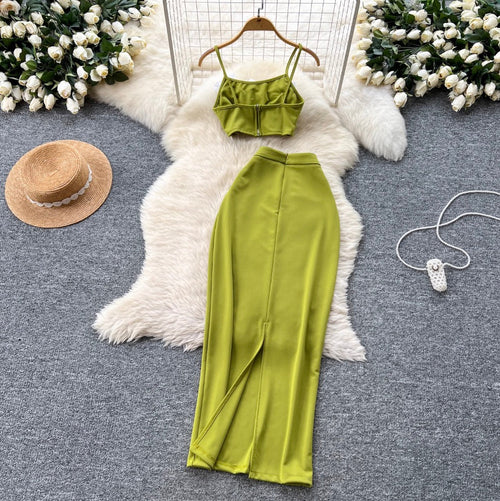 3d Flower Camisole & Skirt Green 2Pcs