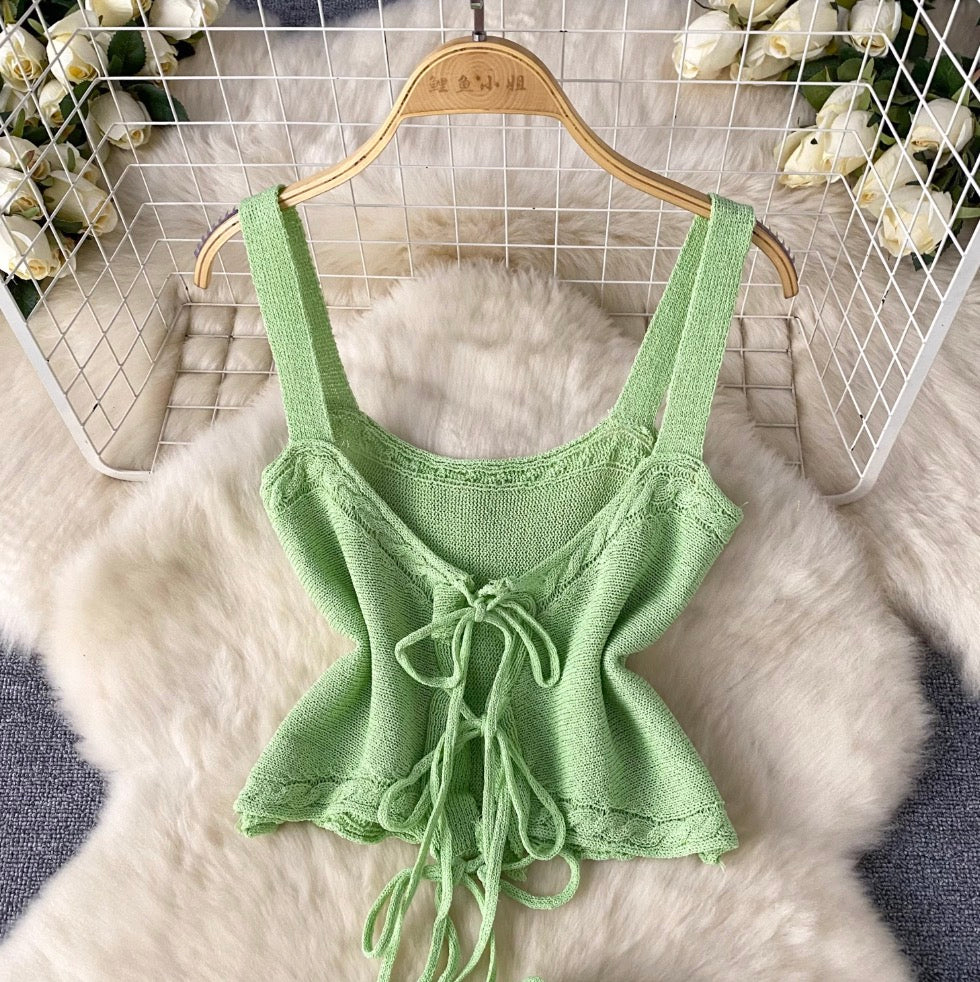 Lace-up Camisole & Skirt Knitwear 2Pcs