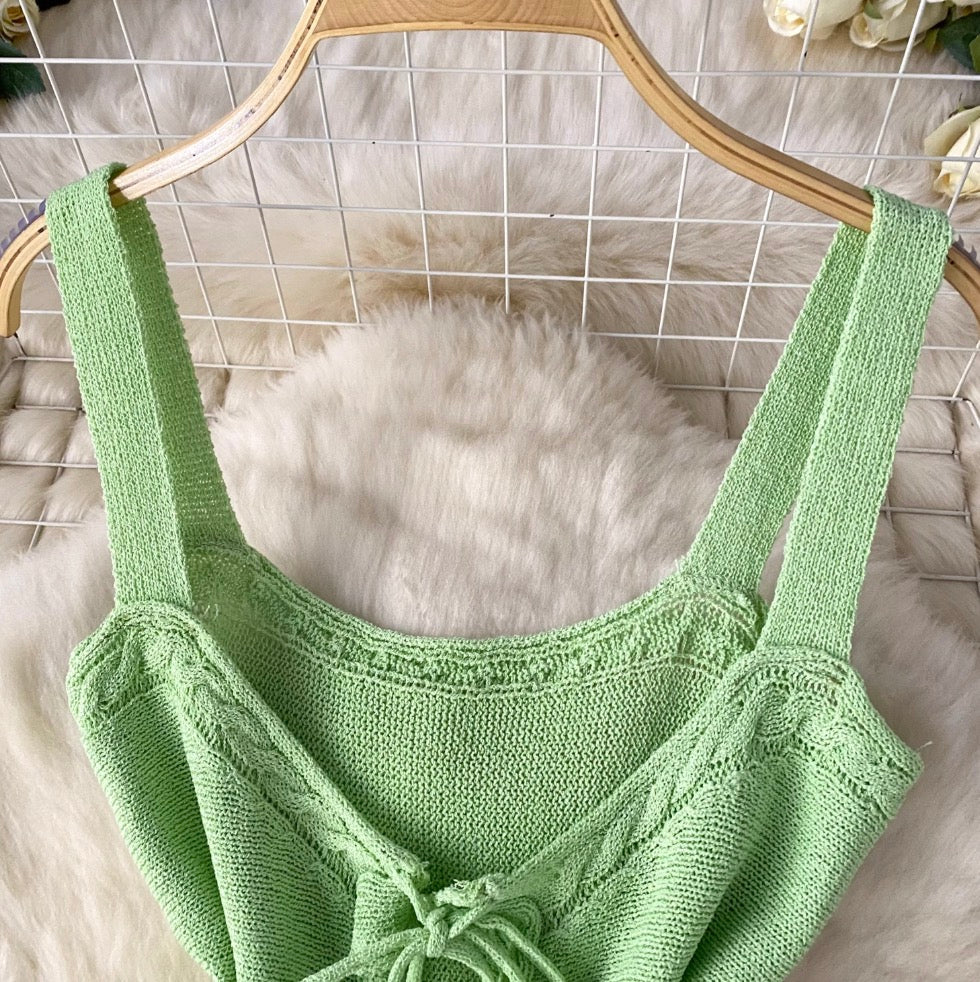 Lace-up Camisole & Skirt Knitwear 2Pcs