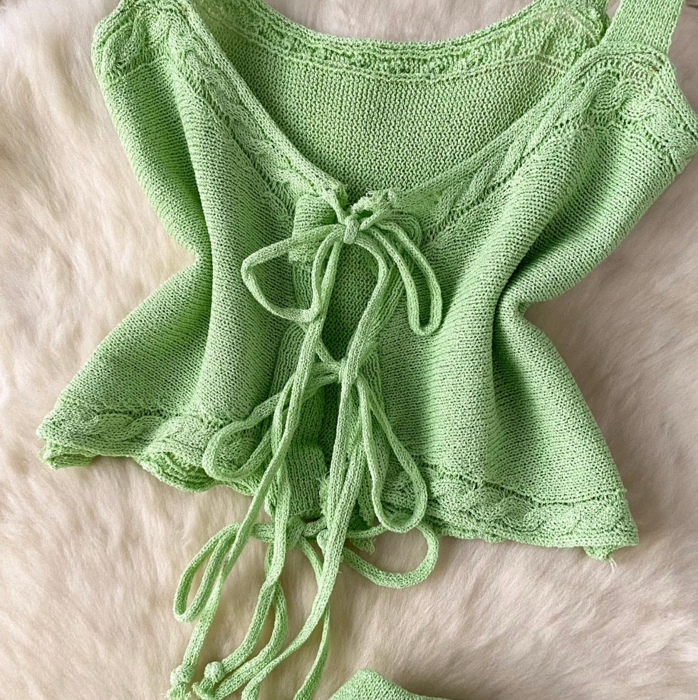 Lace-up Camisole & Skirt Knitwear 2Pcs
