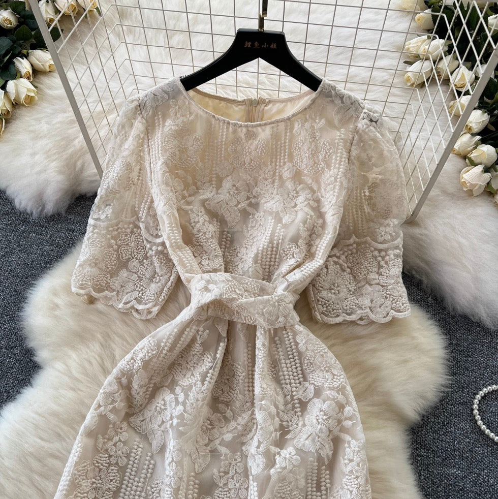 Vintage Crochet Lace Apricot Dress