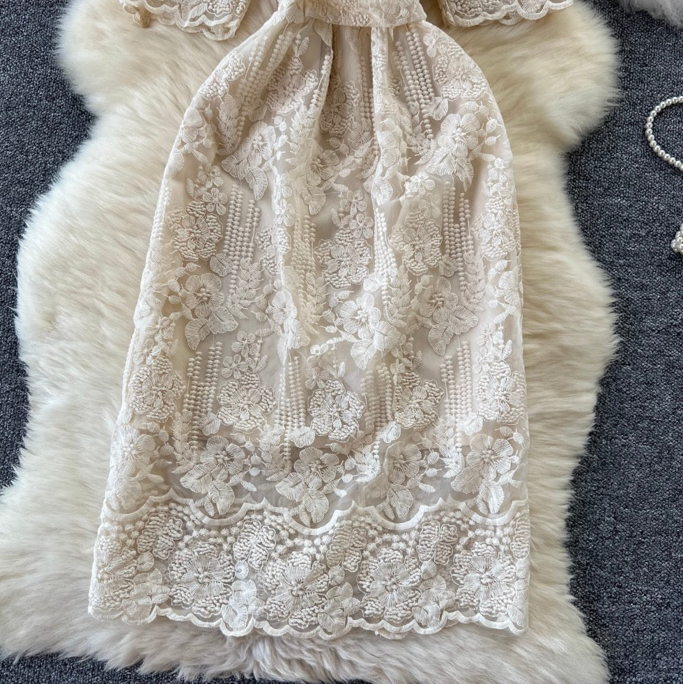 Vintage Crochet Lace Apricot Dress