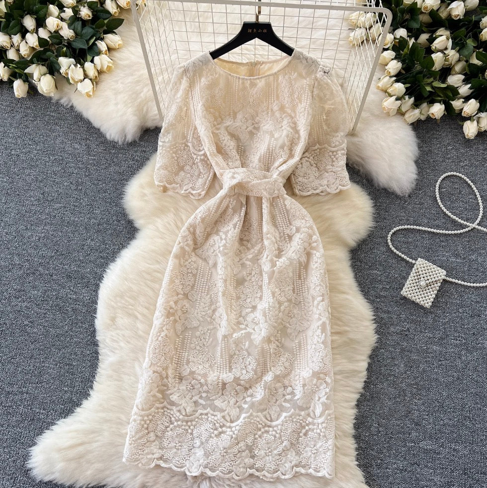 Vintage Crochet Lace Apricot Dress