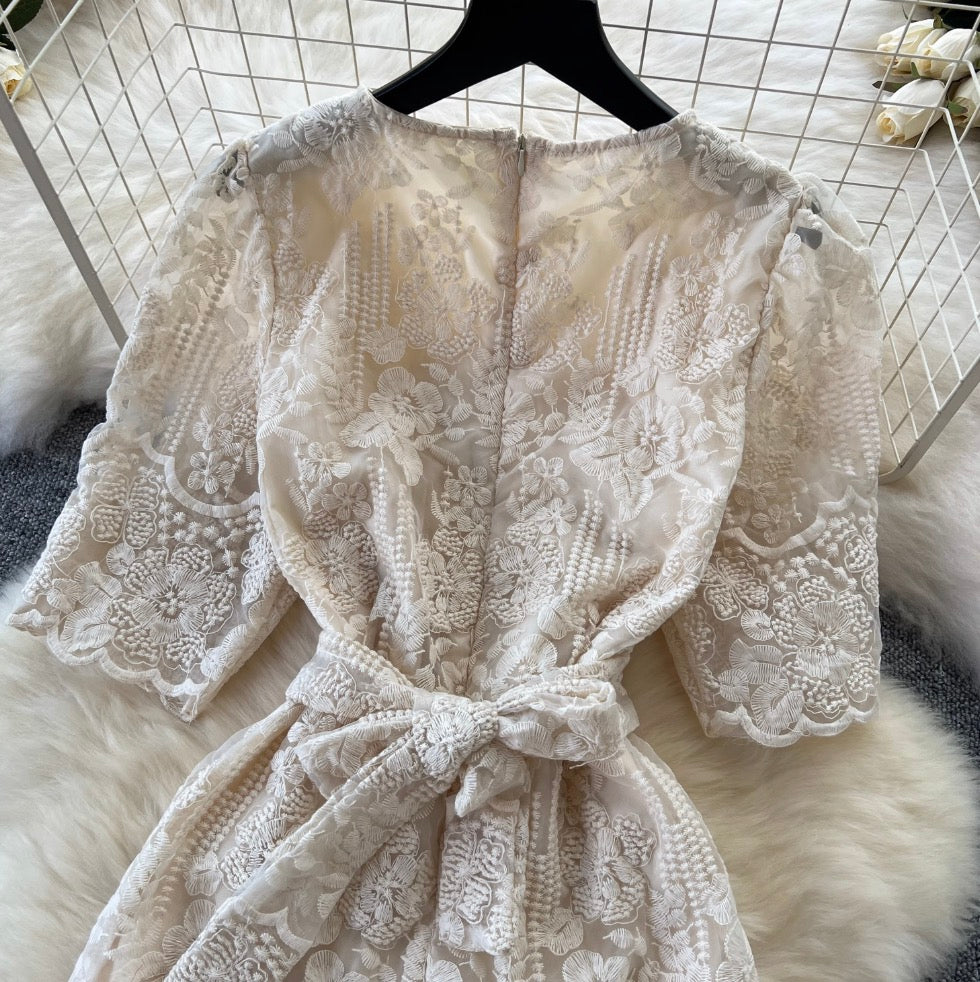 Vintage Crochet Lace Apricot Dress