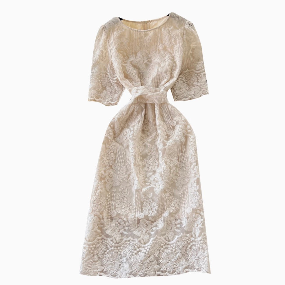 Vintage Crochet Lace Apricot Dress