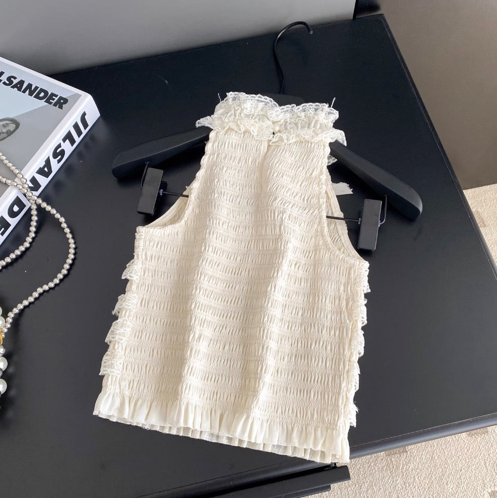 Bow-tie Lace Trim Sleeveless Top