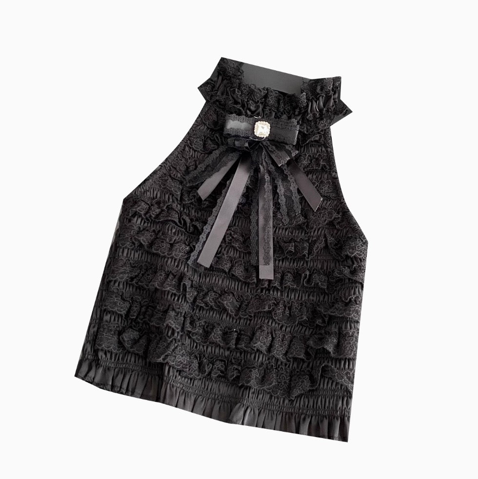 Bow-tie Lace Trim Sleeveless Top
