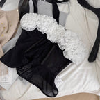 Color-blocking Ruffled Mesh Halter Top