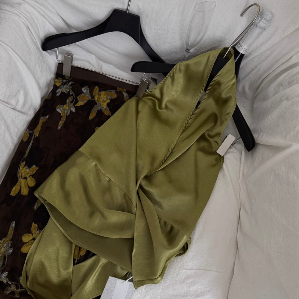 Knotted Satin Top & Floral Skirt